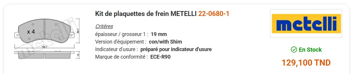 La Marsa&nbsp;Berge Du Lac&nbsp;Pi�ces D�tach�es&nbsp;Freinage&nbsp;Plaquettes amarock metteli neufs