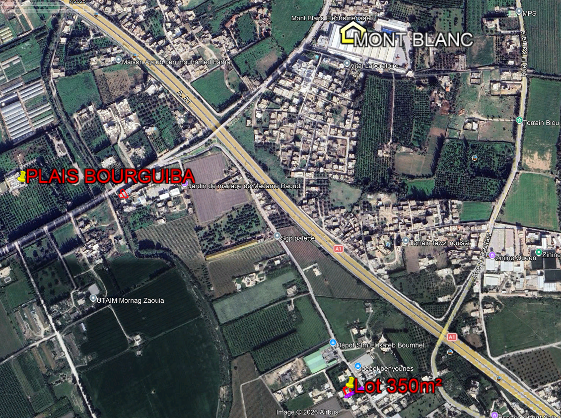 Bou Mhel El Bassatine&nbsp;Bou Mhel&nbsp;Terrain&nbsp;Terrain nu&nbsp;Lot 350m2 � boumhel pr�s 9sar bourguiba