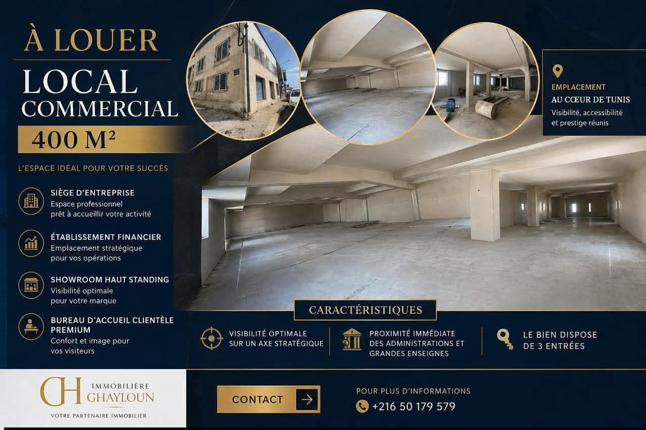 Bab Bhar&nbsp;Republique&nbsp;Bureaux & Commerces&nbsp;Bureau&nbsp;Local commercial pour tt activit�s centre de tunis